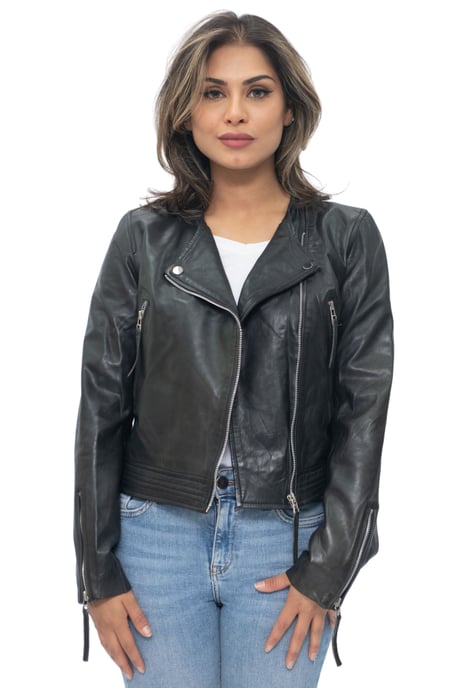 Womens Collarless Biker Jacket-Padova