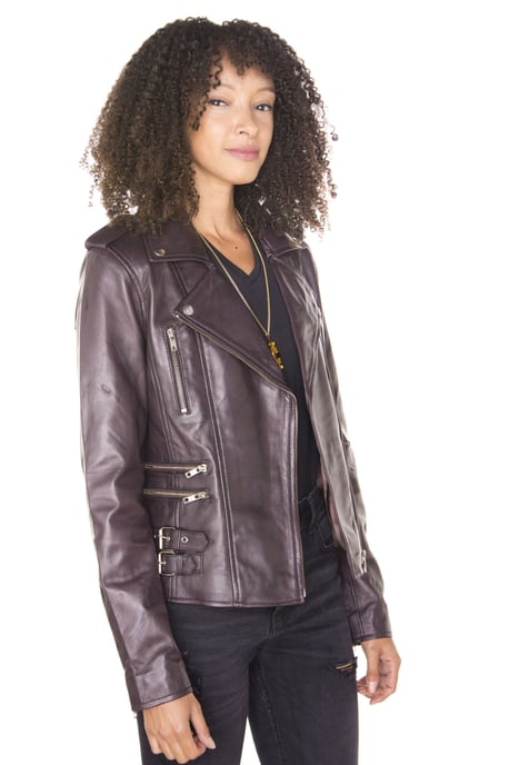 Womens Leather Vintage Brando Biker Jacket-Orlando