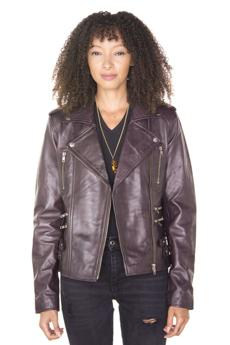 Womens Leather Vintage Brando Biker Jacket-Orlando
