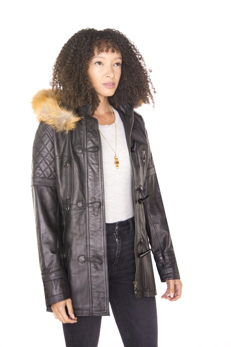 Womens Quilted Leather Parka Jacket-Brussels