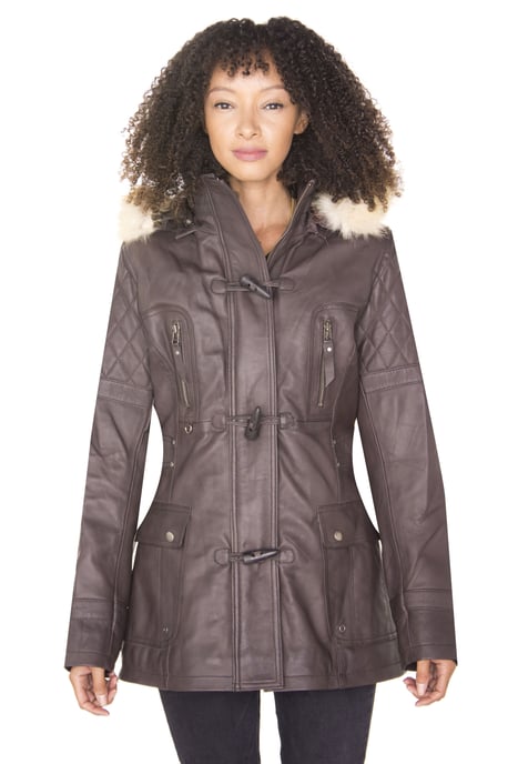 Womens Quilted Leather Parka Jacket-Brussels
