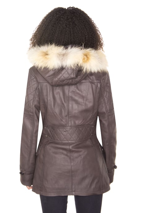 Womens Quilted Leather Parka Jacket-Brussels