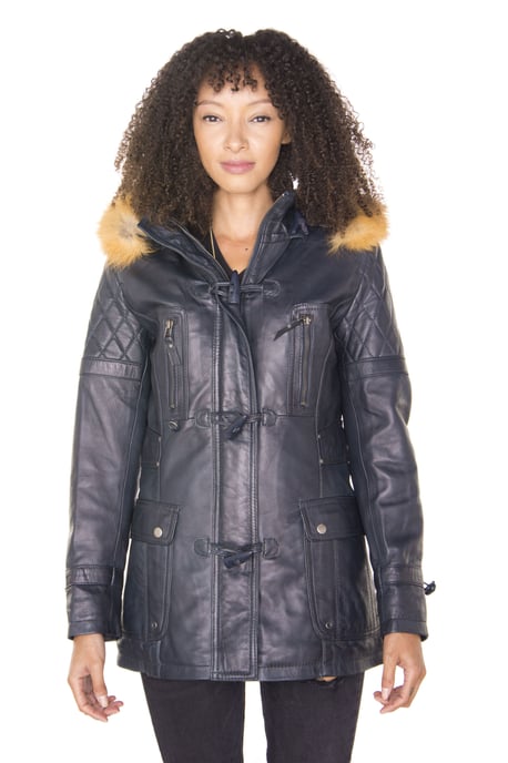 Womens Quilted Leather Parka Jacket-Brussels
