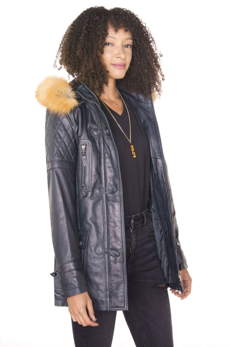 Womens Quilted Leather Parka Jacket-Brussels