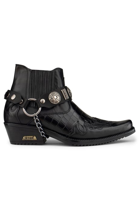 Men's Black Leather Western Winklepicker Gothic Boots