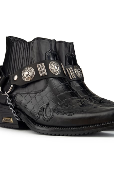 Men's Black Leather Western Winklepicker Gothic Boots