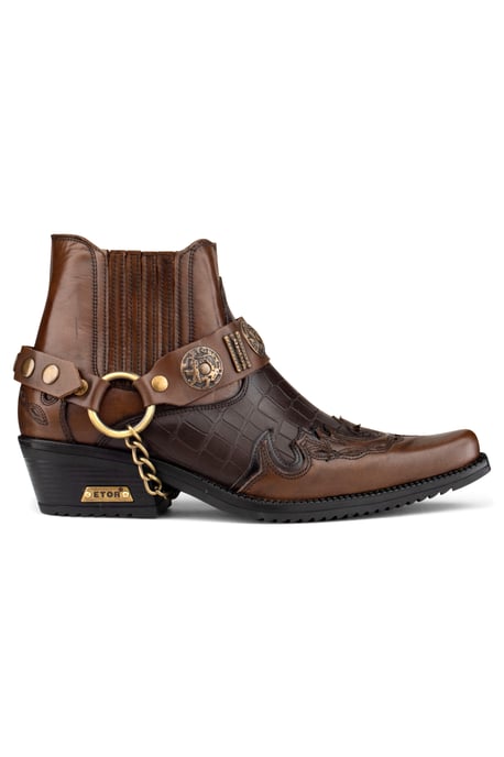 Men's Brown Leather Two-tone Winklepicker Biker Boots