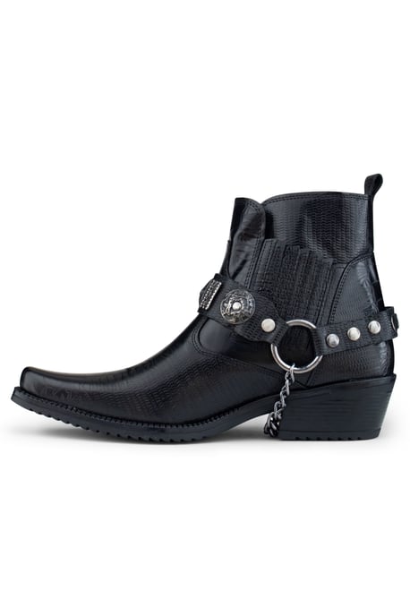 Men's Black Leather Winklepicker Western Gothic Boots