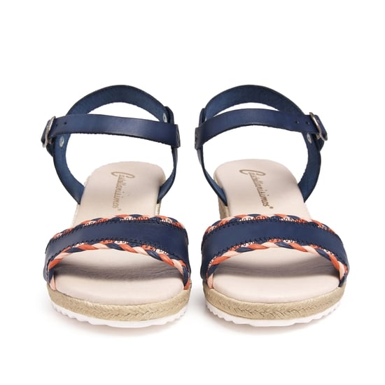 Women's Wedge Leather Sandals Marine in Navy
