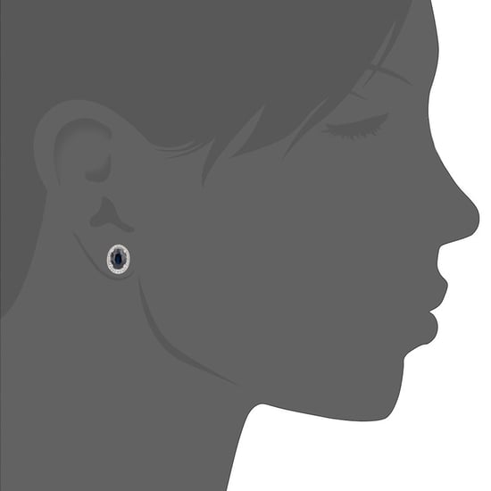 9ct White Gold Diamond and Sapphire Gemstone Oval Cut Stud Earrings