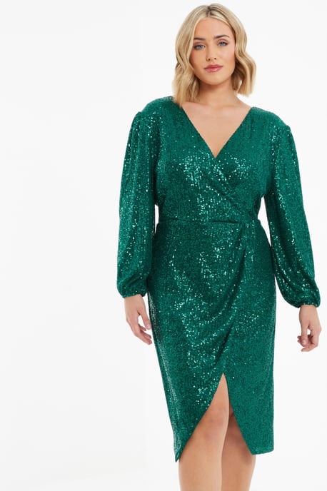 Curve Bottle Green Sequin Midi Dress