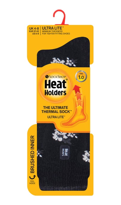 Heat Holders Dames Ultra Lite thermo geklede sokken - Zwart Floral (Bellis) - Image 2