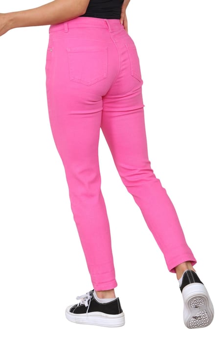 M&Co Dames jeans met hoge taille en taps toelopende rechte pijpen in roze - Image 2