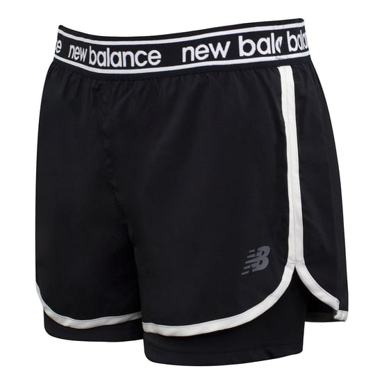 New Balance Logo Black Stretch Waist Womens Relentless 2in1 Shorts WS01177 BK