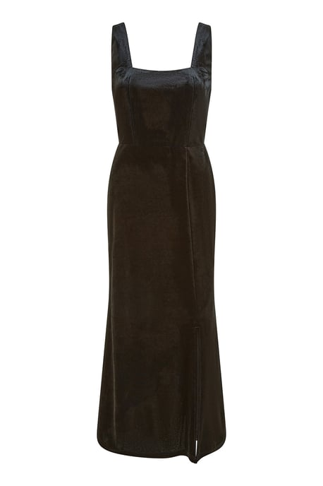 Black Velvet Fitted Midi Dress
