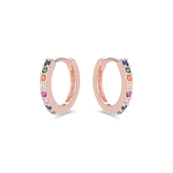 Luxenter valarys hoop earrings in 925 sterling silver and multicoloured zirconia with 18k rose gold plated finish