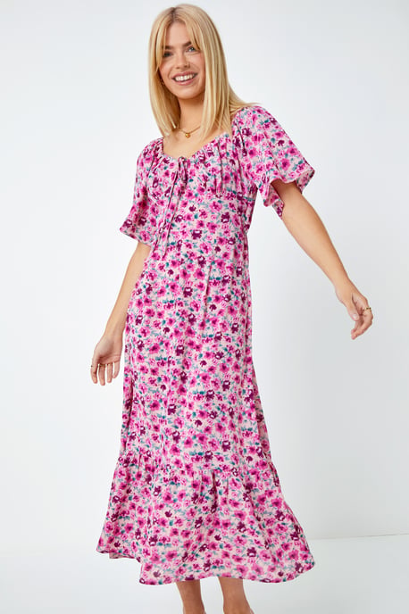 Floral Print Sweetheart Midi Dress
