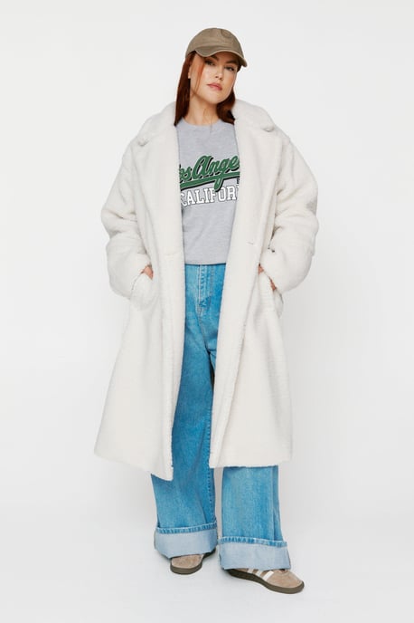Plus Size Curly Borg Longline Coat