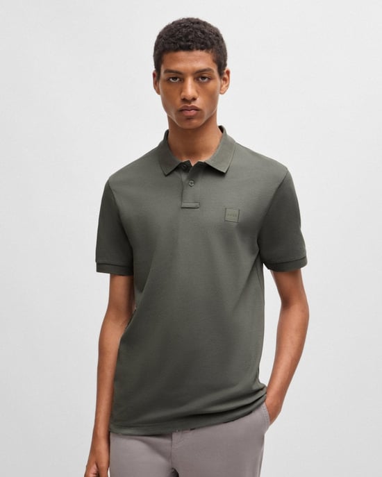 BOSS Orange Passenger Heren Stretch-Katoenen Slim-Fit Polo Shirt met Logo Patches - Image 1