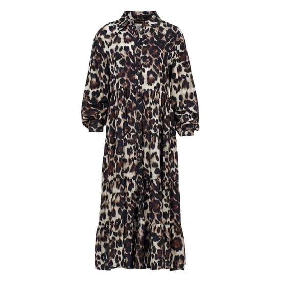Animal Print Tiered Dress with Button Detail