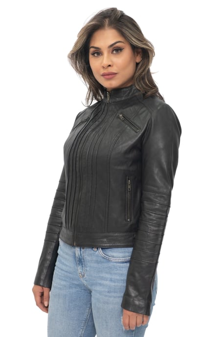 Womens Leather Biker Jacket-Konya