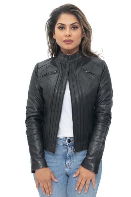 Womens Leather Biker Jacket-Konya