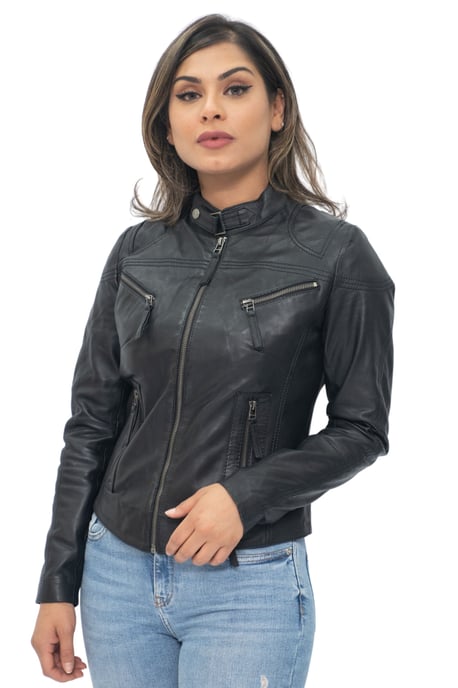 Women's Casual Slim-Fit Leather Biker Jacket-Tulsa