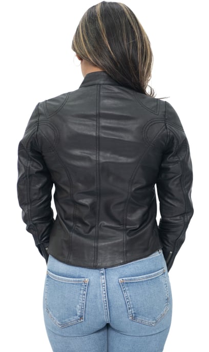 Women's Casual Slim-Fit Leather Biker Jacket-Tulsa