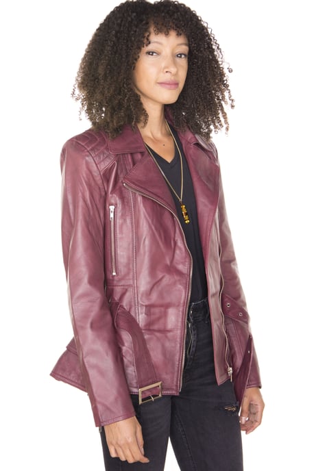 Womens Long Leather Biker Jacket-Quito