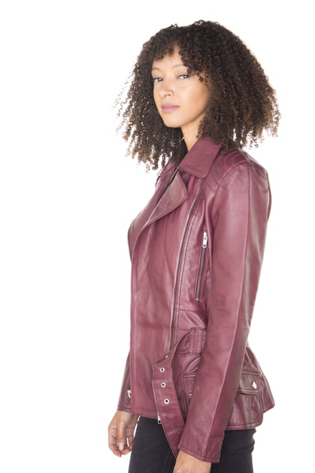Womens Long Leather Biker Jacket-Quito