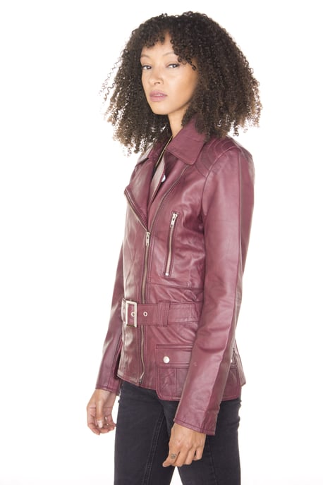 Womens Long Leather Biker Jacket-Quito
