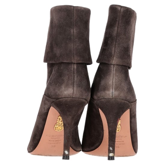 Aquazzura Vouw Enkellaarsjes met Hak in Bruin Suède - Image 5