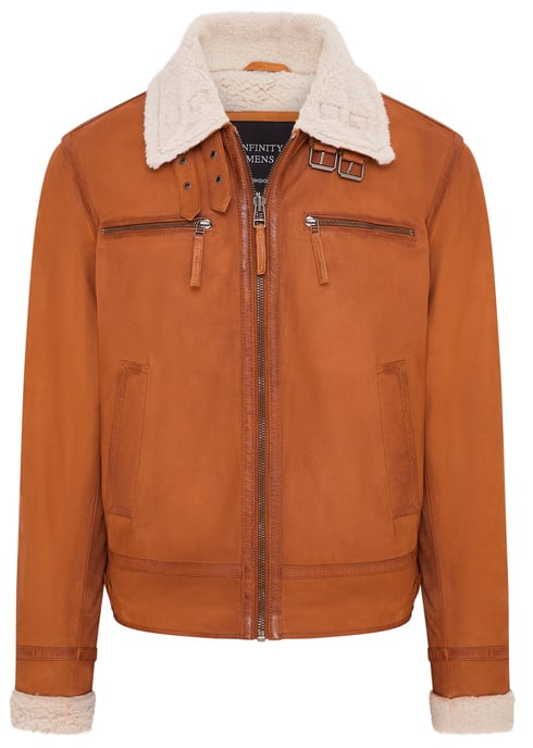 Mens Tan Real Sheep Suede Bomber Aviator Jacket - Sandnes