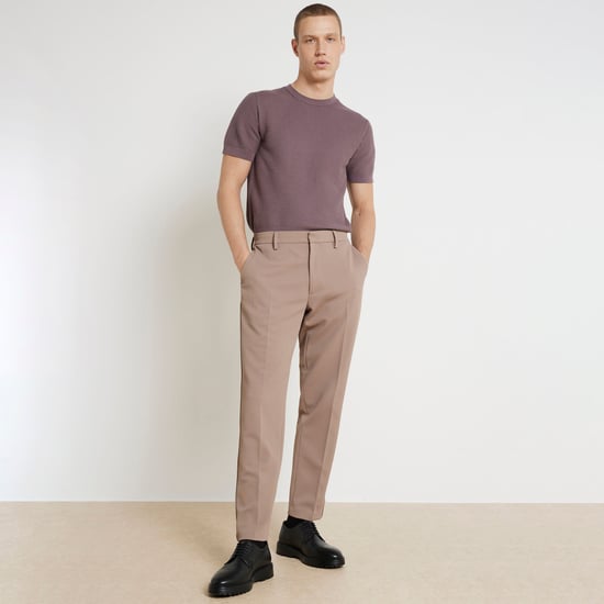 River Island Mens Slim Fit Trousers Beige Waffle Textured