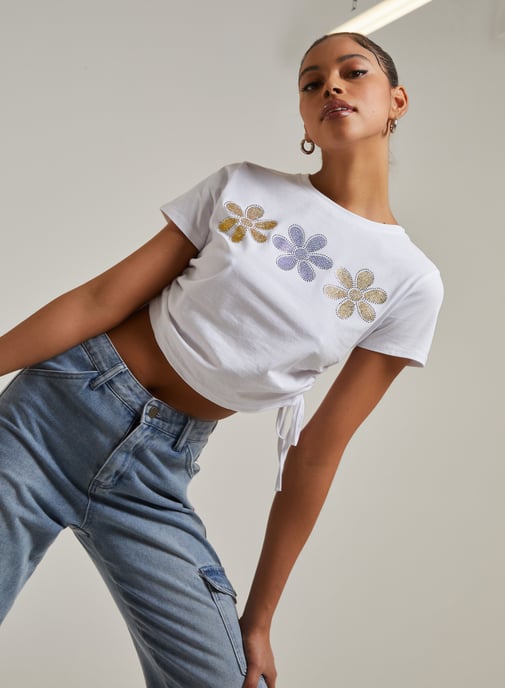 Tie Diamante Flower Top