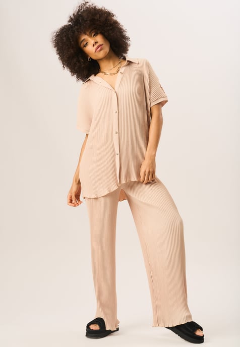 Plisse Short Sleeve Oversized Shirt