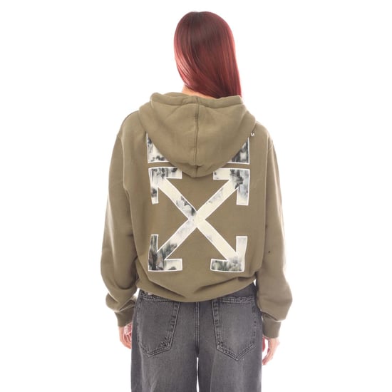 Women's Off White Flock Chine Flower Arrow Hoodie in Green - Image 2