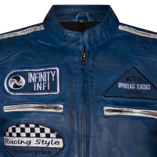Leather racing biker motorcycle jacket with zipper