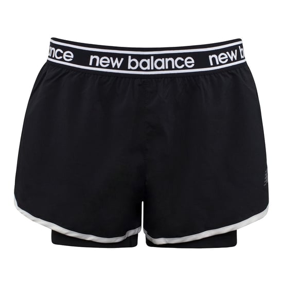 New Balance Logo Black Stretch Waist Womens Relentless 2in1 Shorts WS01177 BK