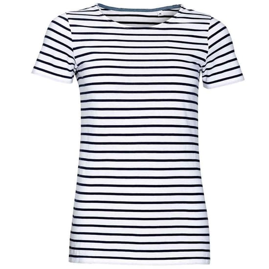 SOLS Dames/Dames Miles Gestreept Rond Hals T-shirt (Wit/Zwaar) - Image 1