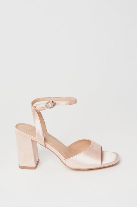 Truly Satin Diamante Buckle High Block Heel Sandal