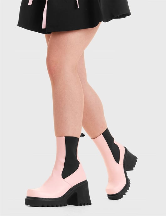 Lamoda Ankle Boots Elevate Round Toe Platform Heels with Shark Teeth Grip