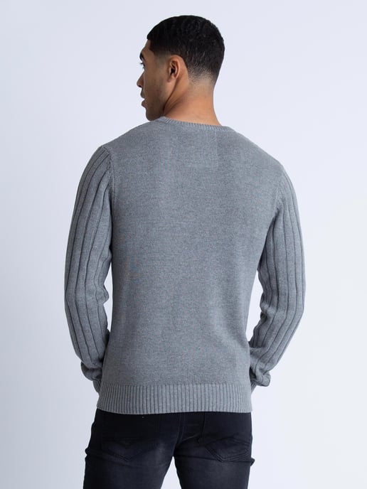 Luke 1977 Men's Morden Textured Crew Neck Knitted Jumper in Grey