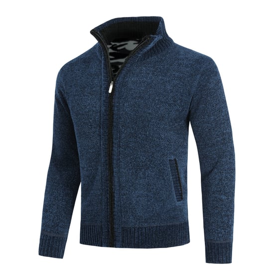 Herenvest met rits en opstaande kraag, gevoerde grofgebreide trui marineblauw - Image 2