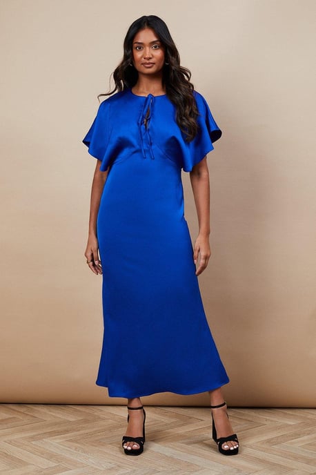 Occasion Tie Neck Satin Midi Dress - Image 1