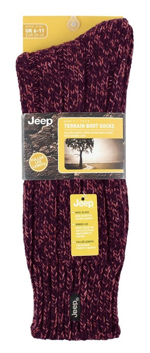 Heren Wol Wandelsokken | Jeep | Gebreid Geribbeld Ontwerp Gevoerde Bootsokken voor Trekking, Hardlopen, Wandelen - Bruin / Bessen - Image 2