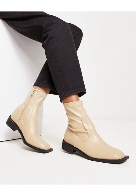 RAID Annelien square toe sock boots in oat milk - exclusive to ASOS-Neutral