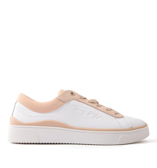Tommy Hilfiger Dames Elevated Leather Cupsole Sneakers - Wit & Roze - Image 1