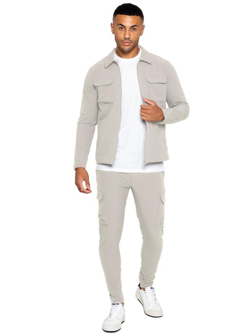 Enzo | Heren Cargo Shacket Trainingspak Set - Steen - Image 1