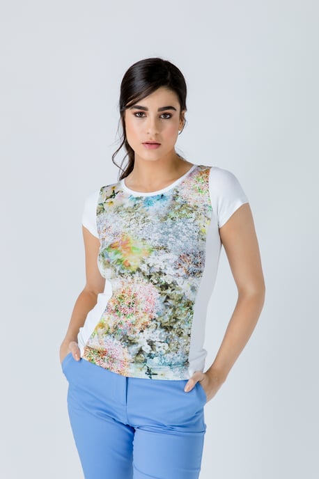 White Short Sleeve Floral Print Top